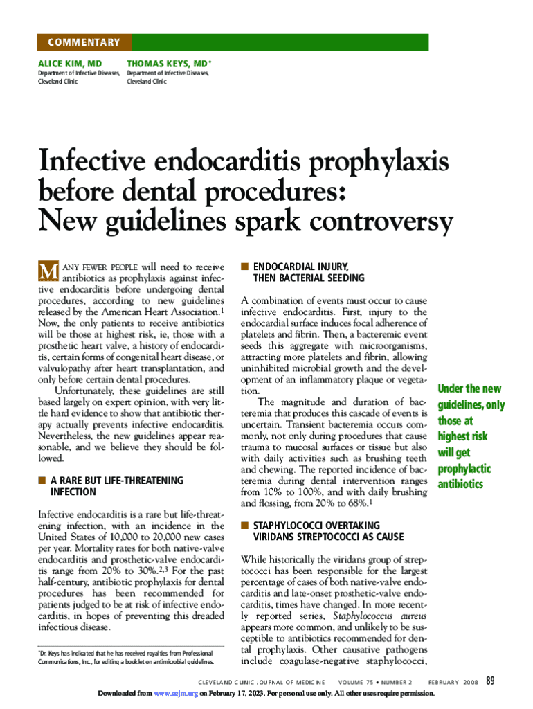 Fillable Online Infective endocarditis prophylaxis before dental