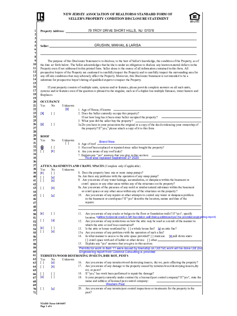 Fillable Online seller's property condition disclosure statement Fax