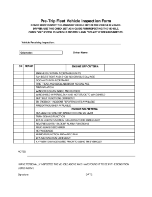 Pre-Trip Fleet Vehicle Inspection Form - Blank Fillable Template | Fill