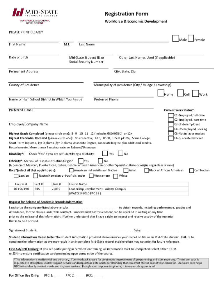 Fillable Online Learner Registration Form Workforce Training Services