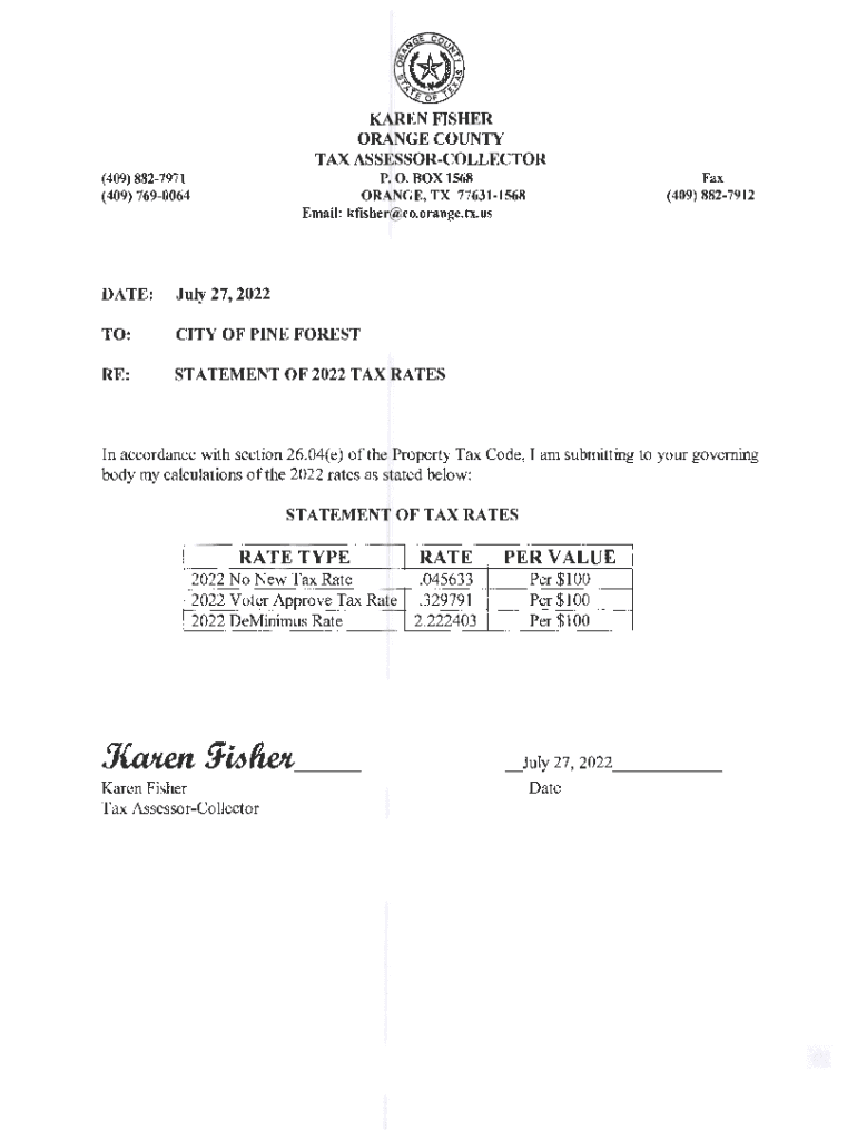 Fillable Online Tax AssessorCollector Orange County, Texas Fax Email