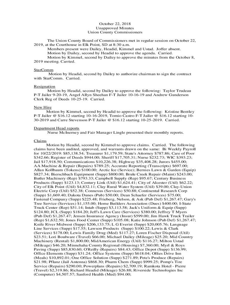 Fillable Online 2019, at the Courthouse in Elk Point, SD at 830 a Fax