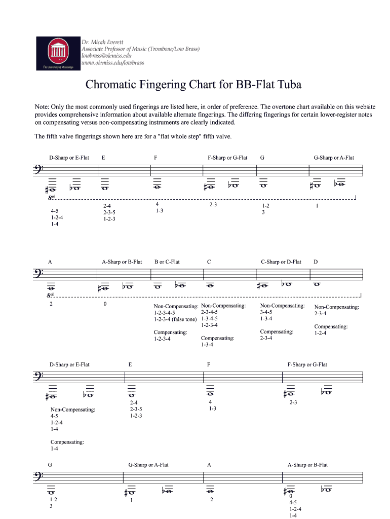 Fillable Online Chromatic Fingering Chart for BBFlat Tuba Fax Email