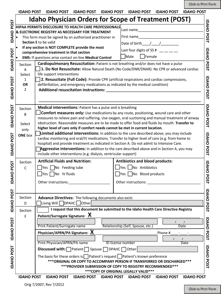 Fillable Online sos idaho IDAHO POST IDAHO POST IDAHO POST IDAHO POST