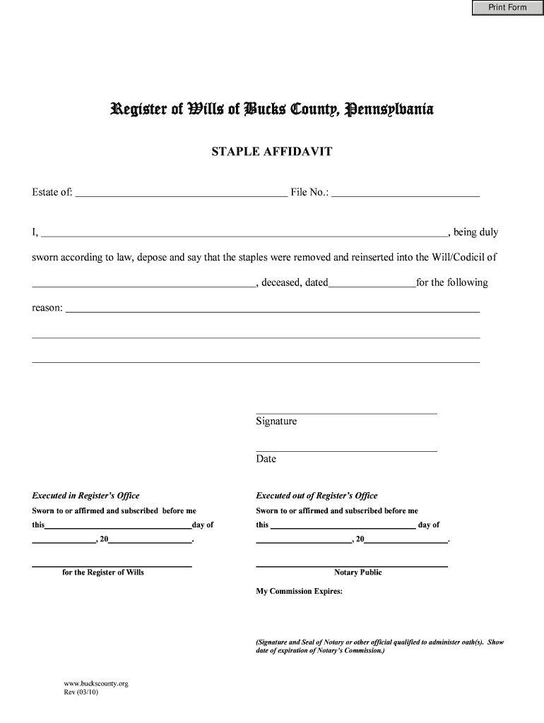 Fillable Online buckscounty Print Form Register of Wills of Bucks