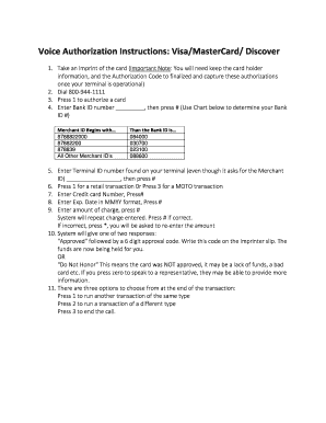 Fillable Online Voice Authorization Instructions VisaMasterCard Fax