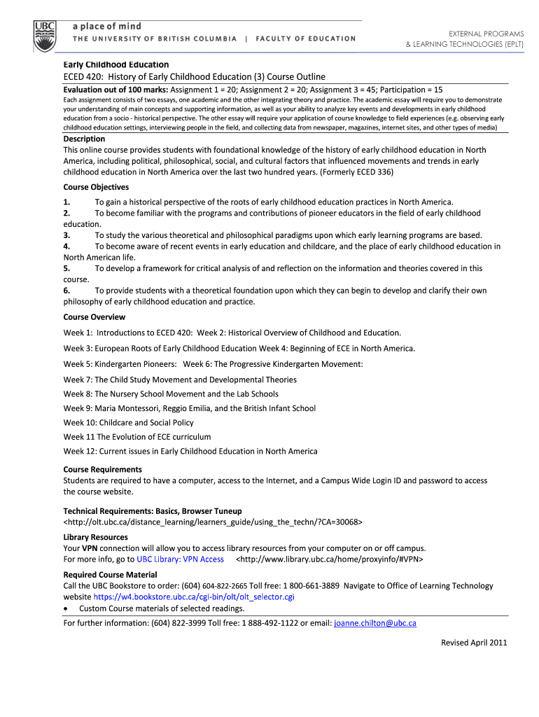 Fillable Online earlychildhood educ ubc ca2fsites2fearlychildhood educ ubc Early Childhood