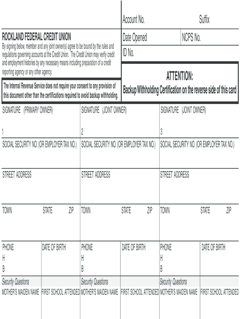 Fillable Online ROCKLAND FEDERAL CREDIT UNION Fax Email Print pdfFiller