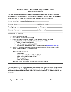 Fillable Online Charter School Certification Requirements Form Fax