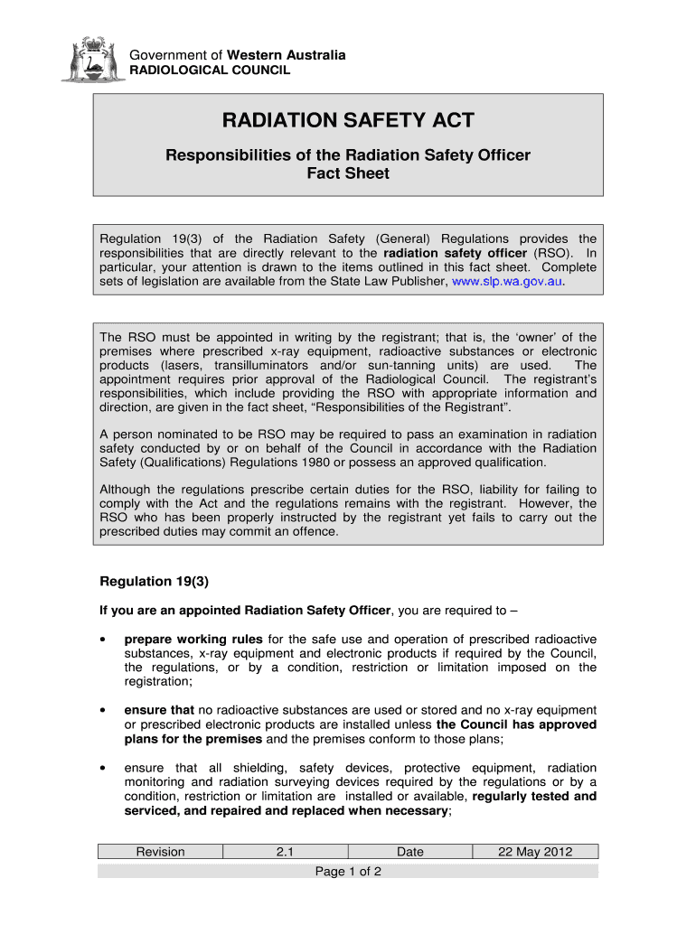 Fillable Online Responsibilities of the Radiation Safety Officer Fax