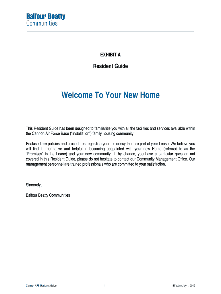 Fillable Online To Your New Home Cannon Family Housing Fax