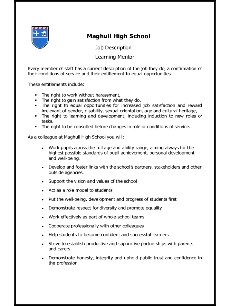 Fillable Online Maghull High School Job Description Assistant Head of