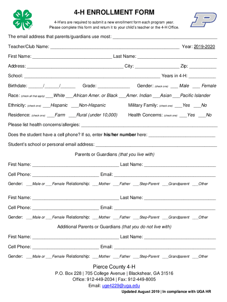 Fillable Online 4H Enrollment Form Fax Email Print pdfFiller