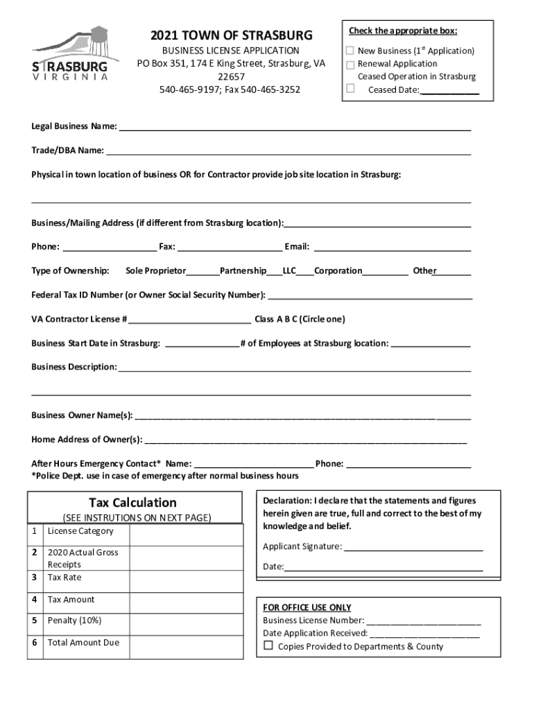 Fillable Online 2021 TOWN OF STRASBURG Tax Calculation Town of