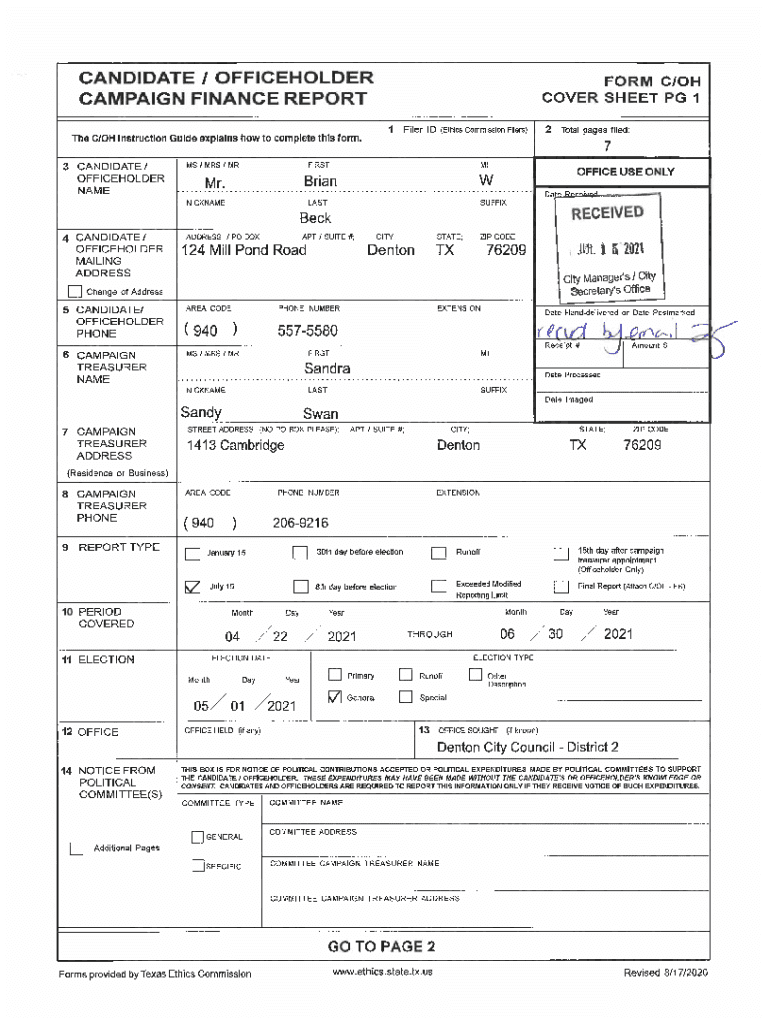 Fillable Online 1 Filer ID (Ethics Fax Email Print pdfFiller