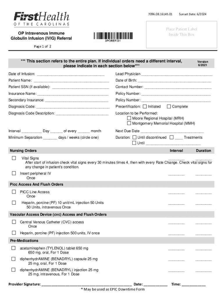 Fillable Online OP Intravenous Immune Globulin Infusion (IVIG) Referral