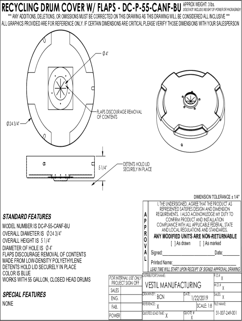 Fillable Online RECYCLING DRUM COVER W/ FLAPS DCP55CANFRD Fax