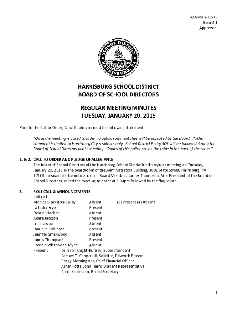 Fillable Online Harrisburg school board president voted for husband's