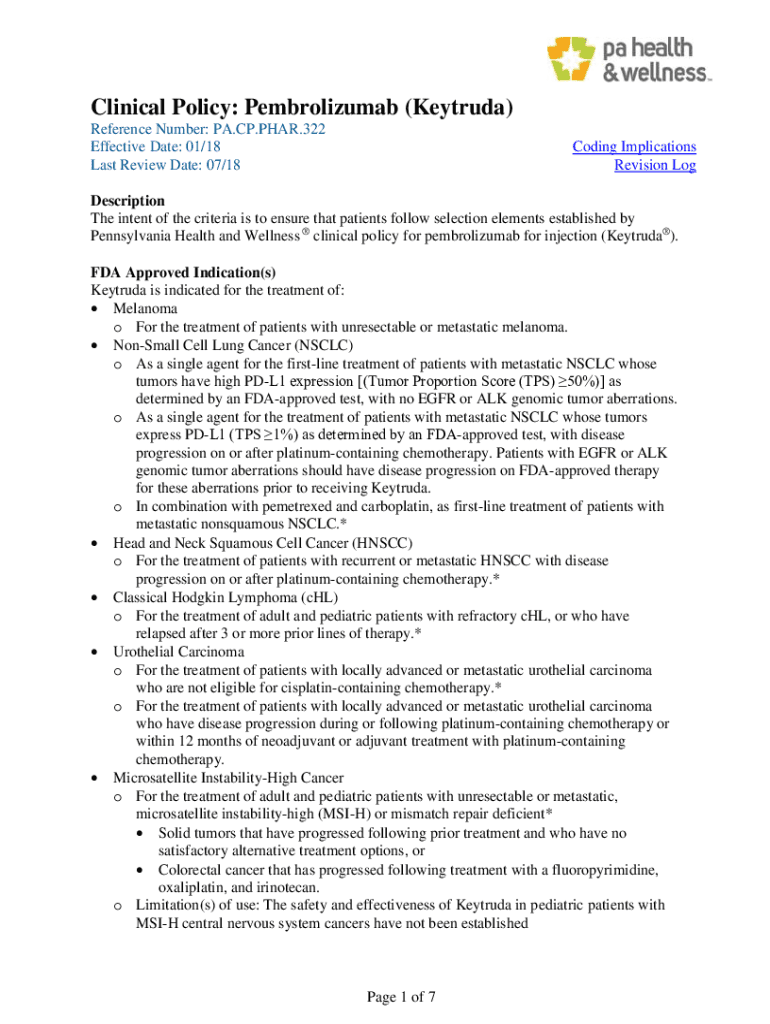 Fillable Online Pembrolizumab (Keytruda) Medical Clinical Policy