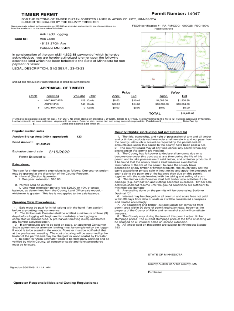 Fillable Online For Cutting Timber on TaxForfeited Lands in Aitkin