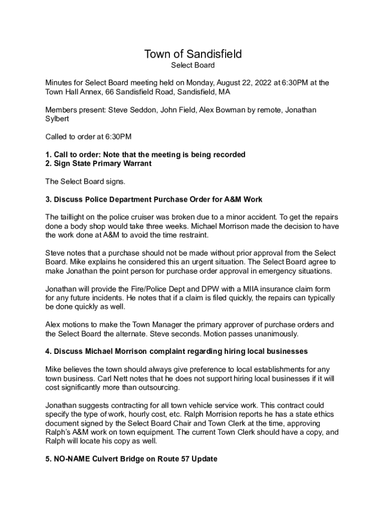 Fillable Online Town Hall Annex, 66 Sandisfield Road, Sandisfield, MA Fax Email Print pdfFiller