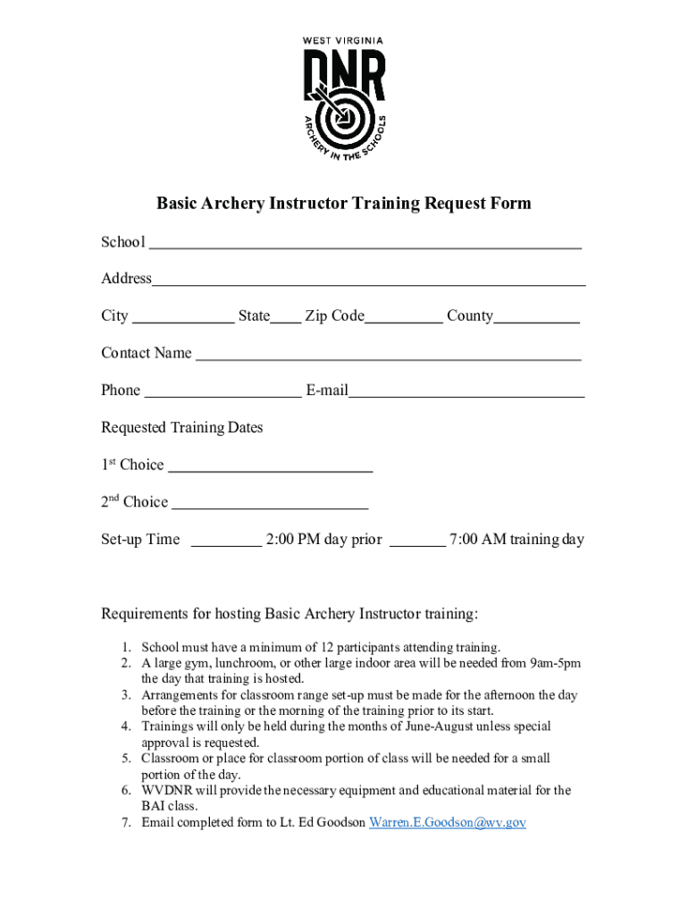 Fillable Online Basic Archery Instructor Training Request Form Fax