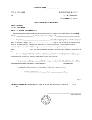 Fillable Online affidavit of non-prosecution state of texas - Cedar
