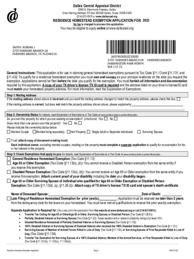 Fillable Online Dallas Central Appraisal District City of Dallas Fax