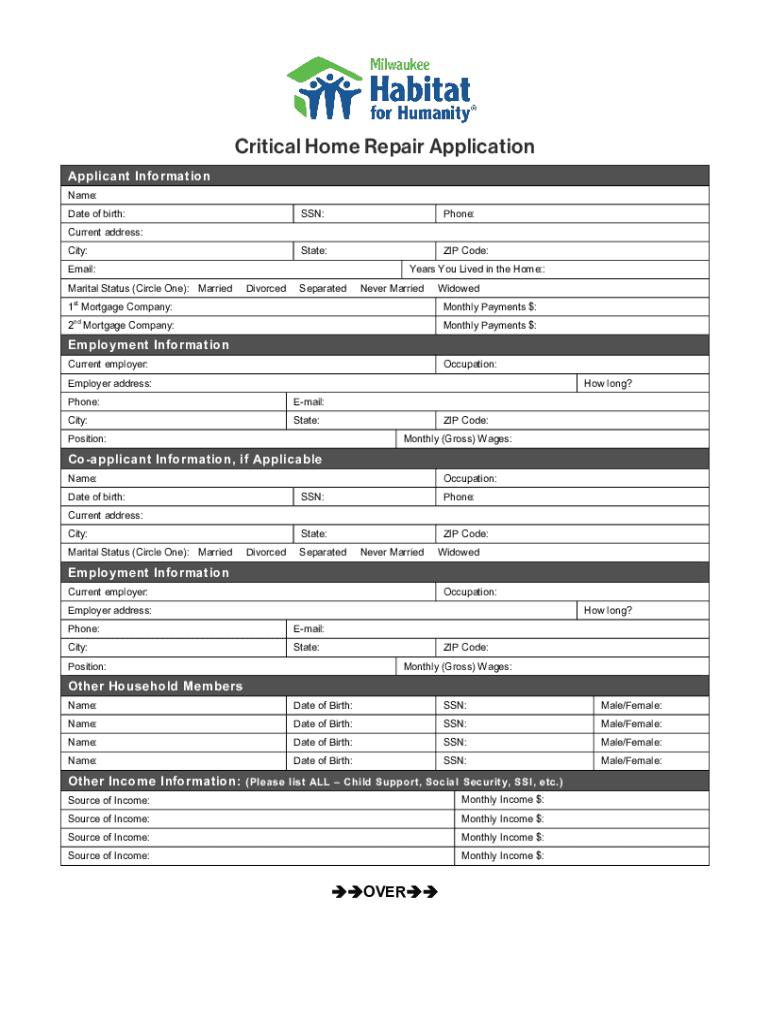 Fillable Online Home Repair Application Fillable 10.7.22.pdf Fax