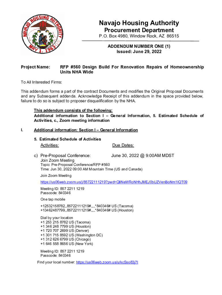 Fillable Online Navajo Housing Authority (NHA) Procurement Department