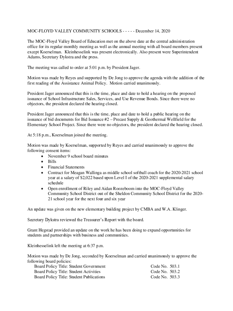 Fillable Online Superintendent's Office MOCFloyd Valley Community