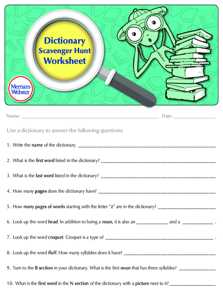 Fillable Online Dictionary Scavenger Hunt Worksheet - Enchanted