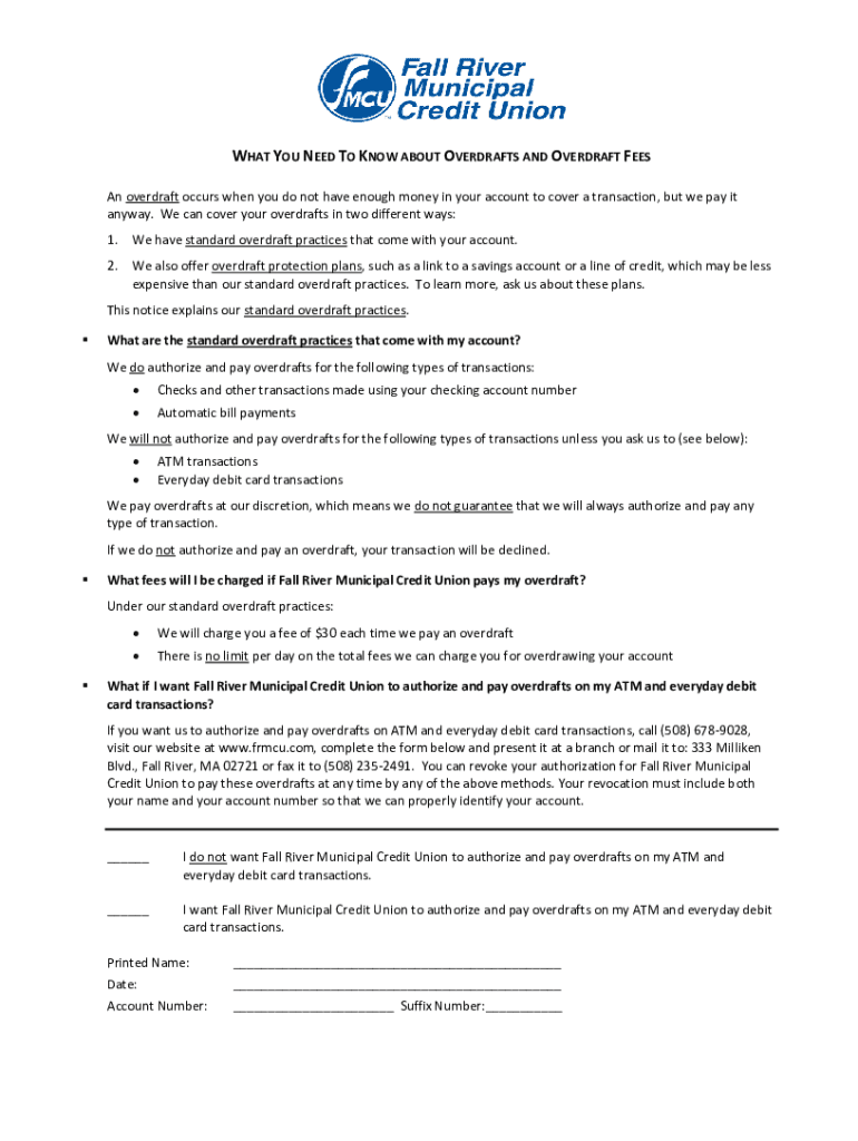 Fillable Online what you need to know about overdrafts and overdraft fees Fax Email Print