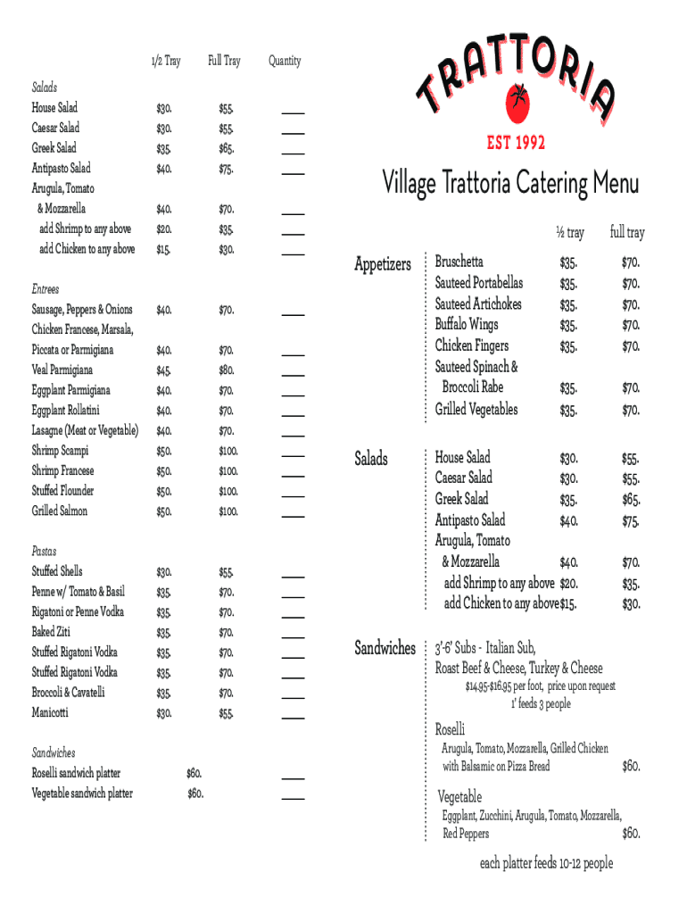 Fillable Online Catering Menu Route 100 Market Deli in Somers, NY