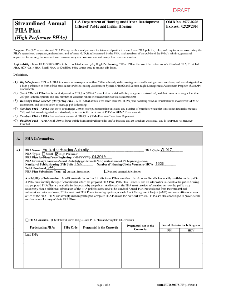 Fillable Online Streamlined Annual PHA Plan Huntsville Housing