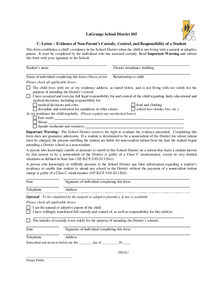 Fillable Online Evidence of NonParent's LaGrange School District