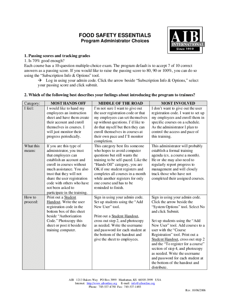 Fillable Online Food Safety Level 1 Practice Test Questions And Answers