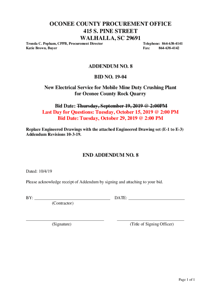 Fillable Online Addendum No. 8 Oconee County, SC Fax Email Print