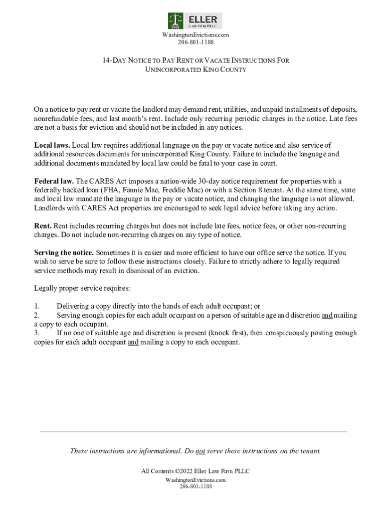 Fillable Online Notice to Pay Rent or VacateKing County Fax Email