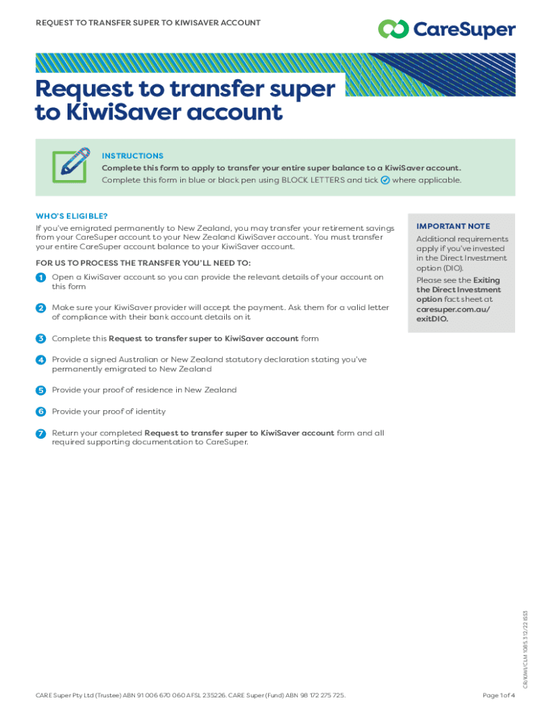 Fillable Online Request to transfer super to KiwiSaver account Fax Email Print pdfFiller