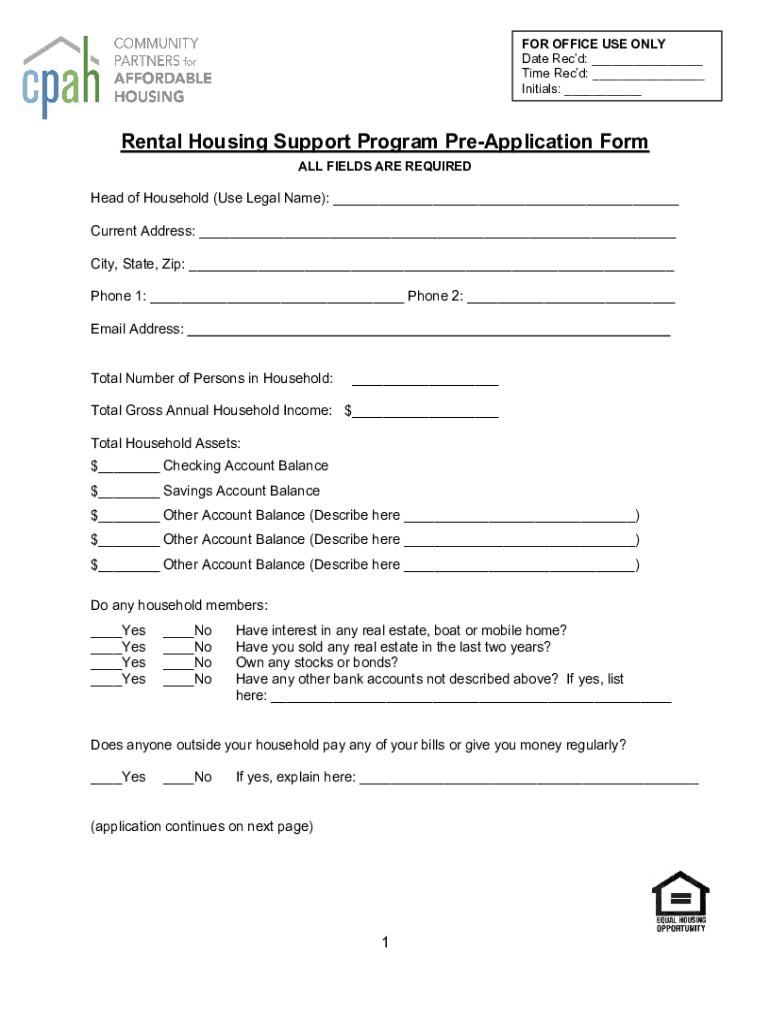 Fillable Online Hazel Heights Apartments Waitlist PreApplication Fax