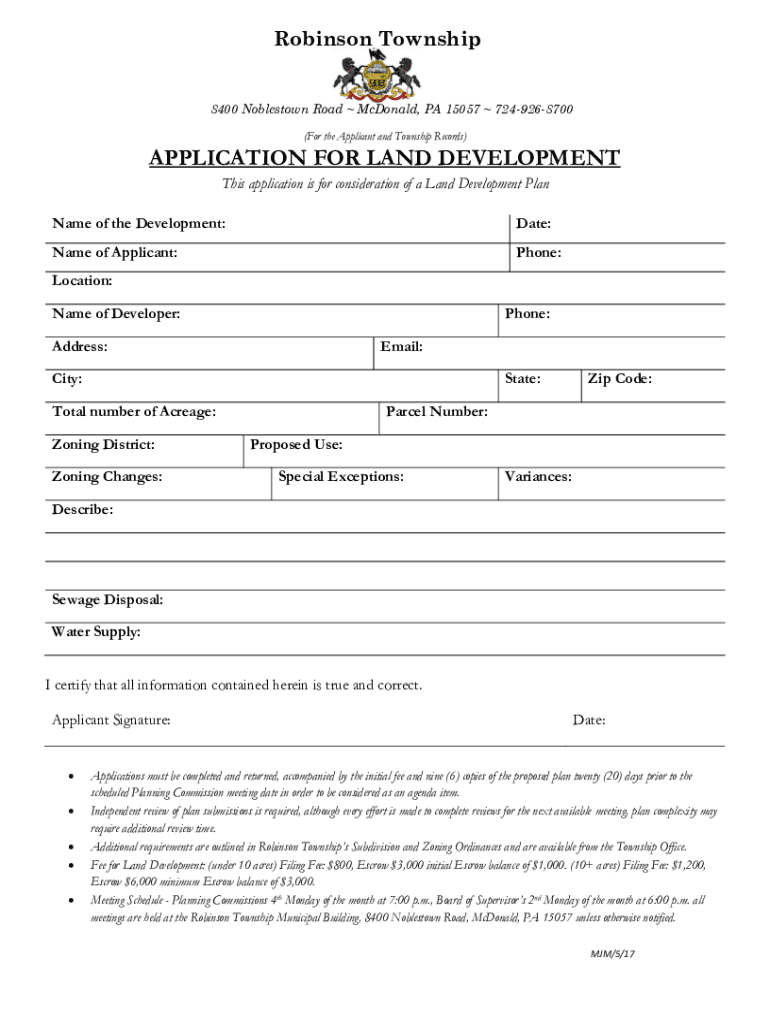 Fillable Online Land Development Application & Checklist Butler