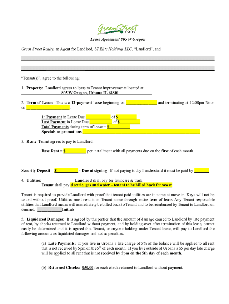 Fillable Online Lease Agreement 805 W Oregon Green Street Realty, an Fax Email Print pdfFiller