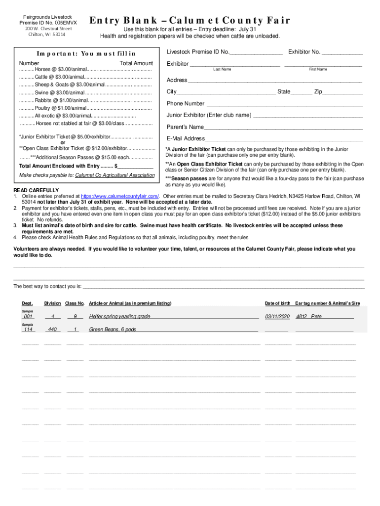 Fillable Online 4H Extension Calumet County Fax Email Print pdfFiller