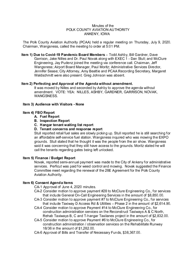 Fillable Online Item 1) Due to Covid19 Pandemic Board Members Todd