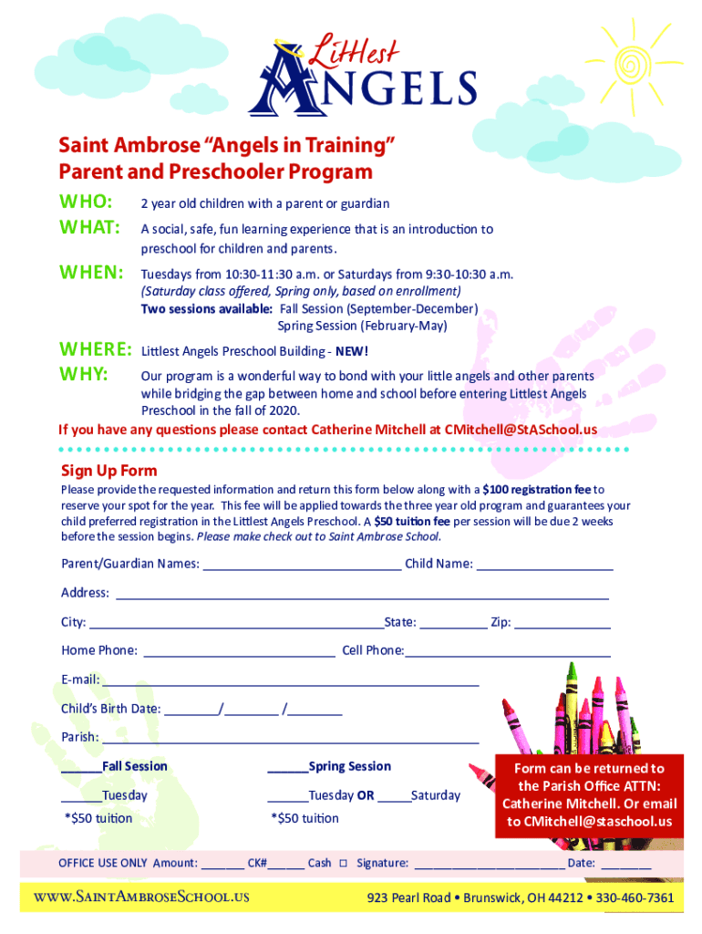 Fillable Online Littlest Angels Preschool Saint Ambrose Catholic