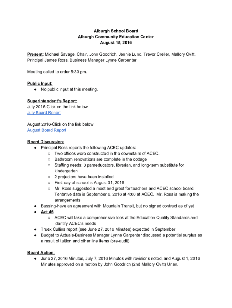 Fillable Online Alburgh School Board Fax Email Print pdfFiller