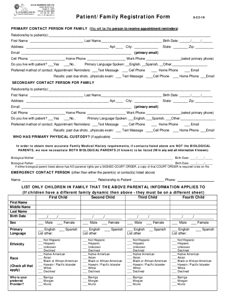 Fillable Online Patient Registration Form Family Medical And