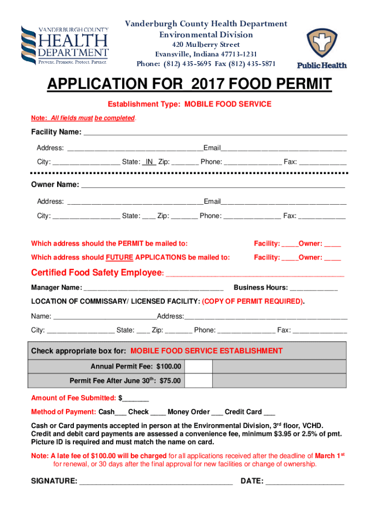 Fillable Online APPLICATION FOR FOOD PERMIT Fax Email Print pdfFiller