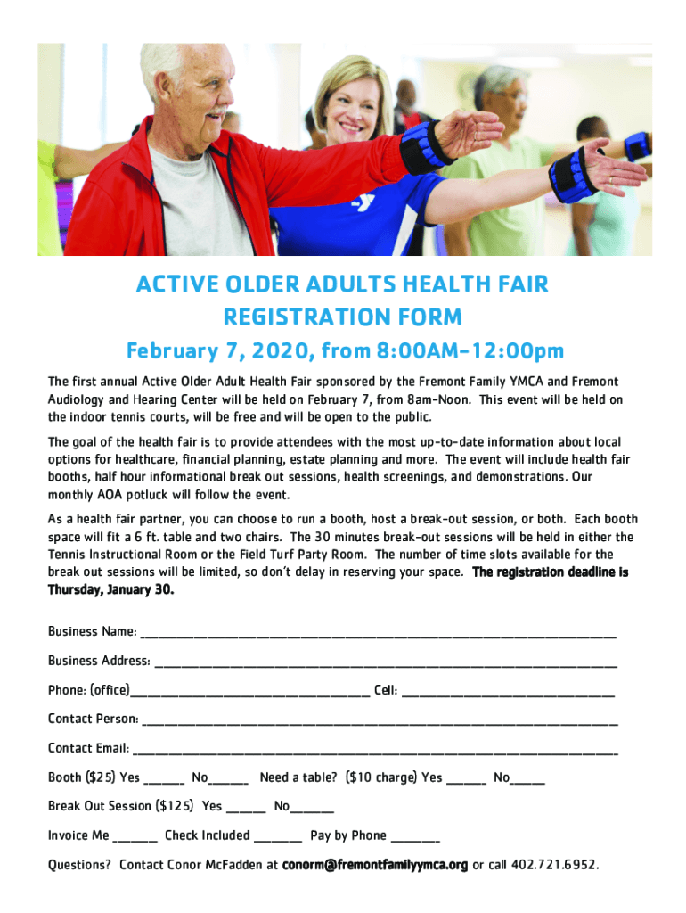Fillable Online ACTIVE OLDER ADULTS HEALTH FAIR REGISTRATION FORM Fax